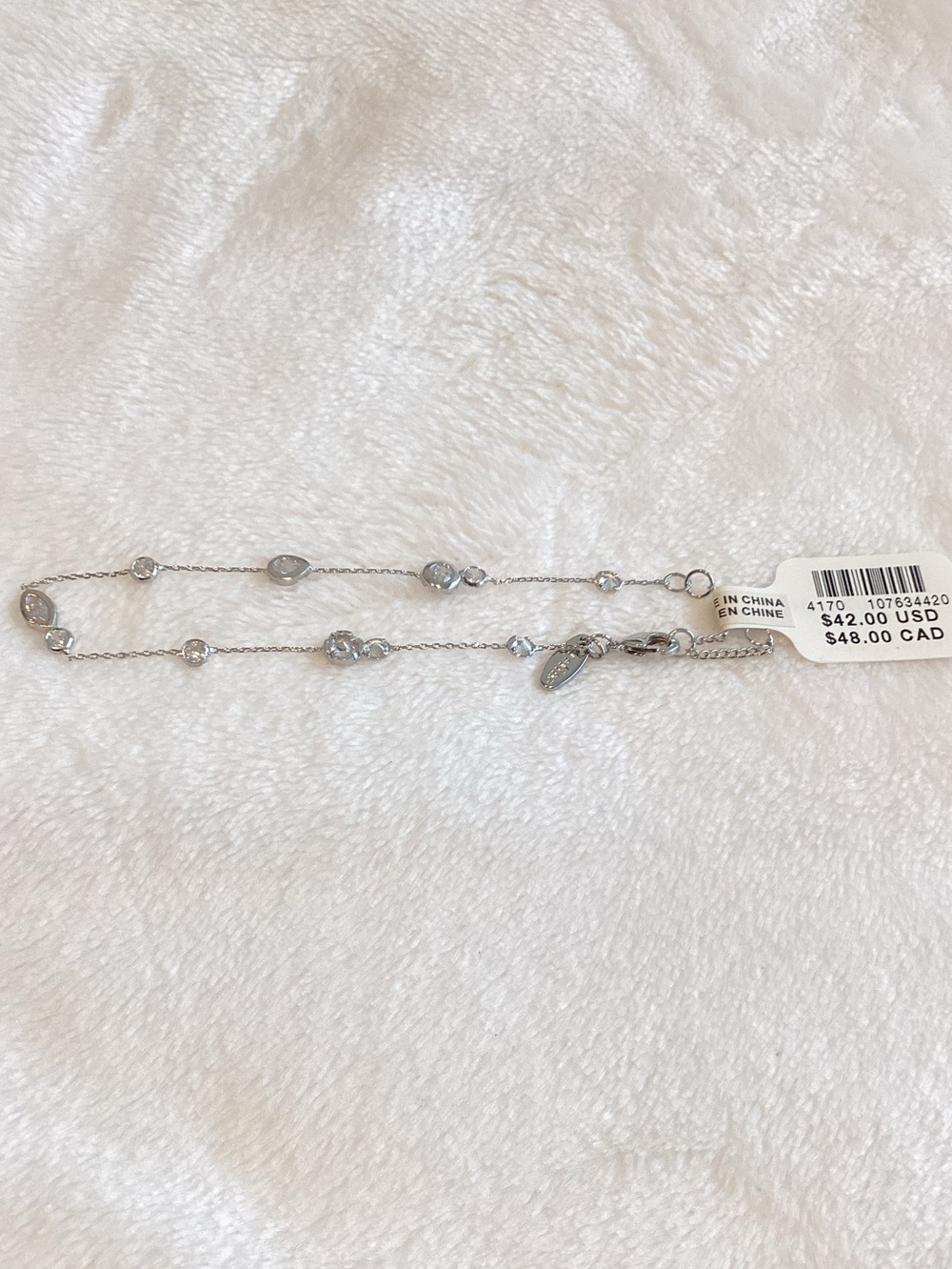 Anthropologie 14KT Gold Plated Bracelet Mixed Crystal Delicate New White Gold - Picture 3 of 9